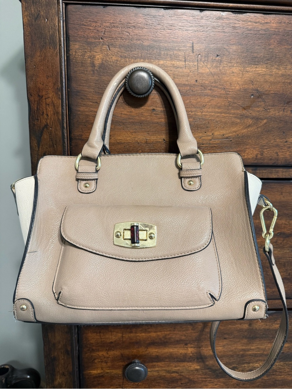 Target Taupe Leather Satchel with Gold-Tone Hardware